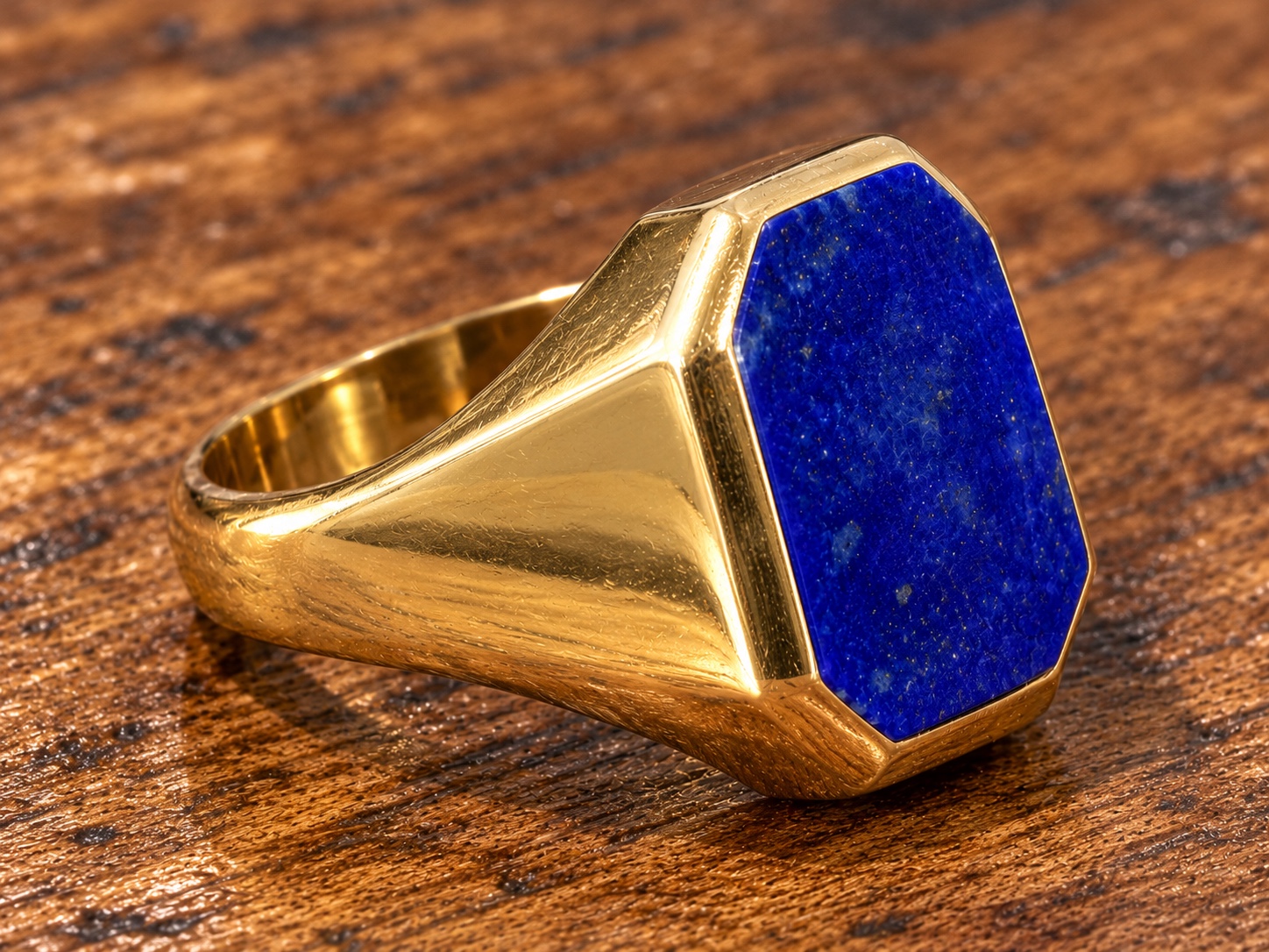 Flush set lapis lazuli signet ring